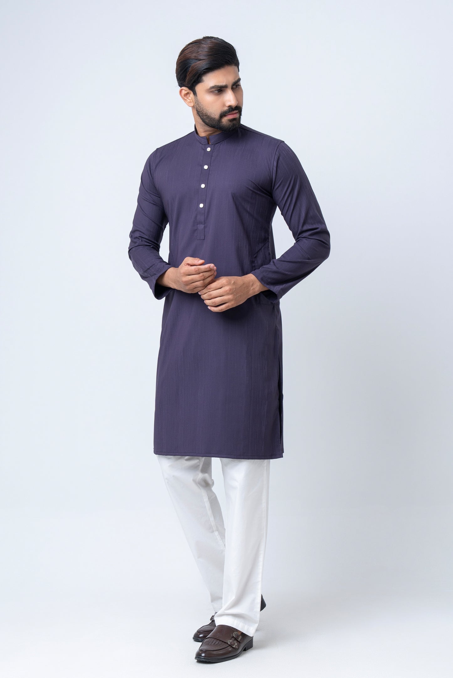 Premium Men’s Dobby Cotton Solid Panjabi - Purple