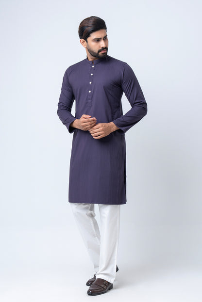 Premium Men’s Dobby Cotton Solid Panjabi - Purple