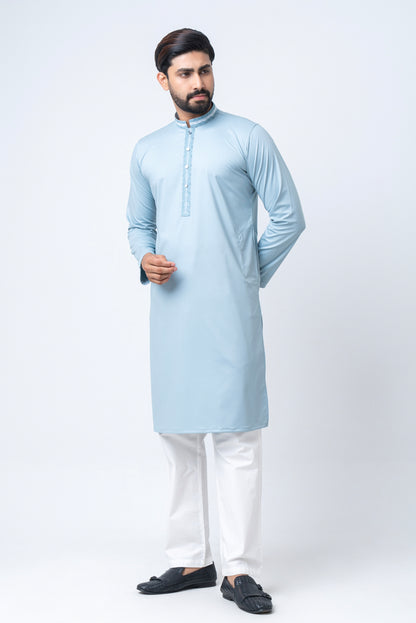Premium Embroidered Dobby Cotton Panjabi - Powder Blue