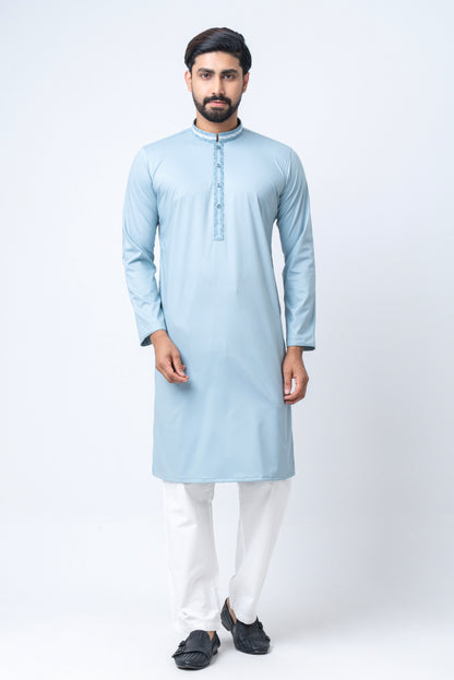 Premium Embroidered Dobby Cotton Panjabi - Powder Blue