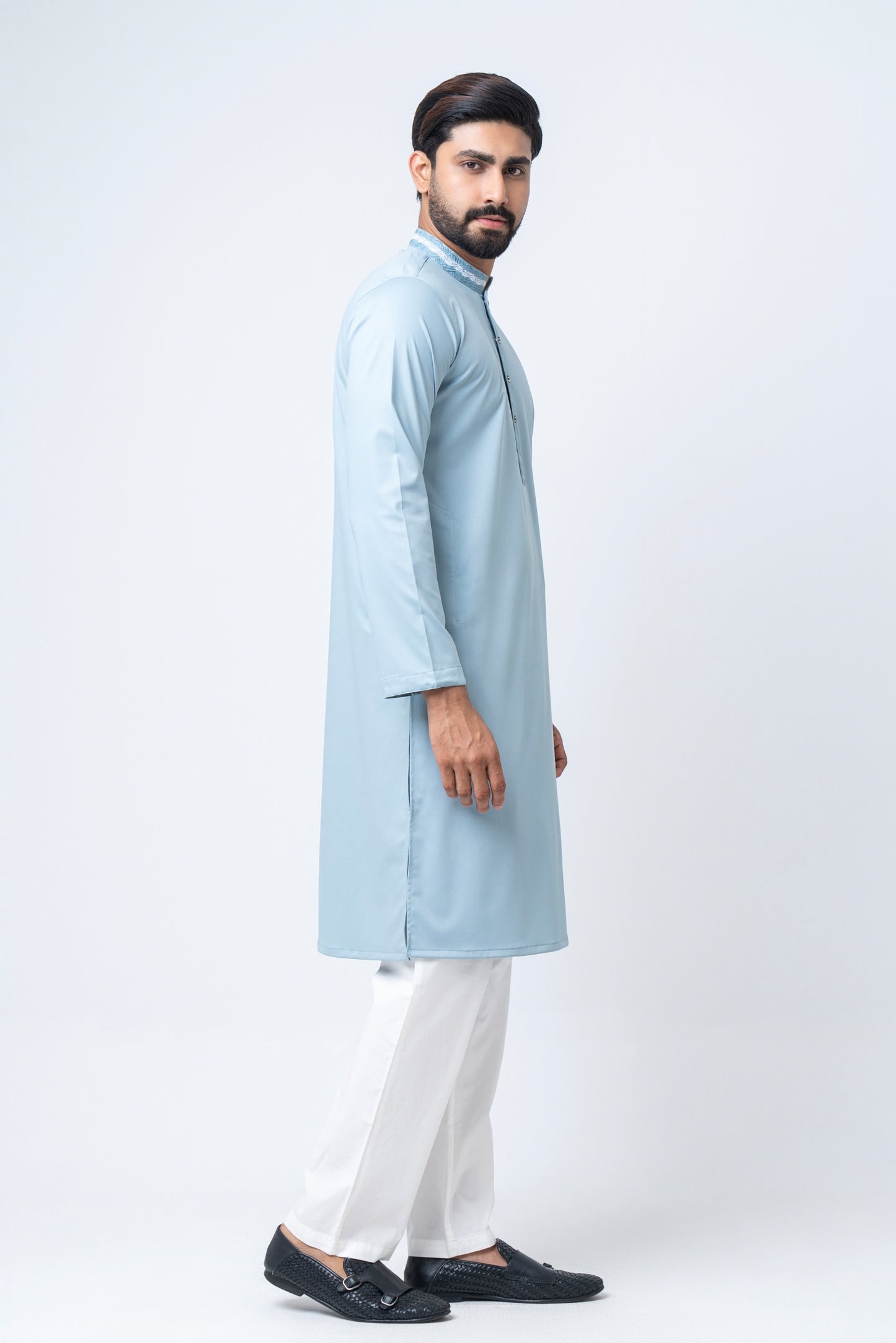 Premium Embroidered Dobby Cotton Panjabi - Powder Blue