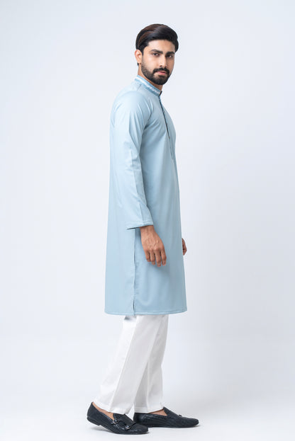 Premium Embroidered Dobby Cotton Panjabi - Powder Blue