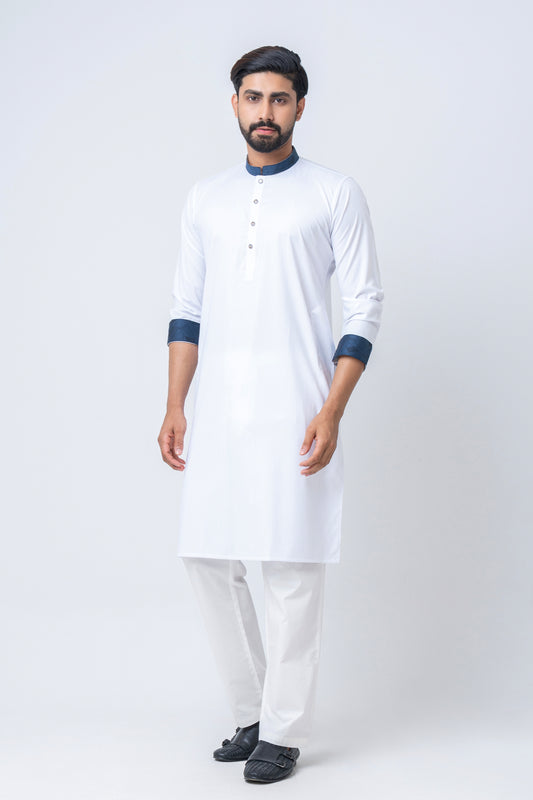 Premium Men’s Dobby Cotton Panjabi - White