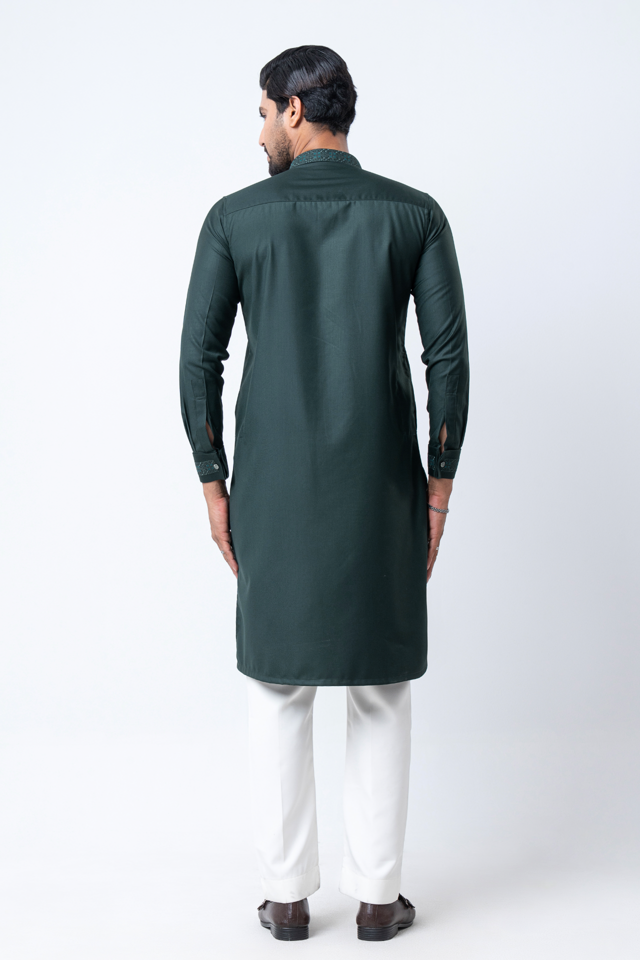 Luxury Men’s Embroidered Panjabi – Dark Green