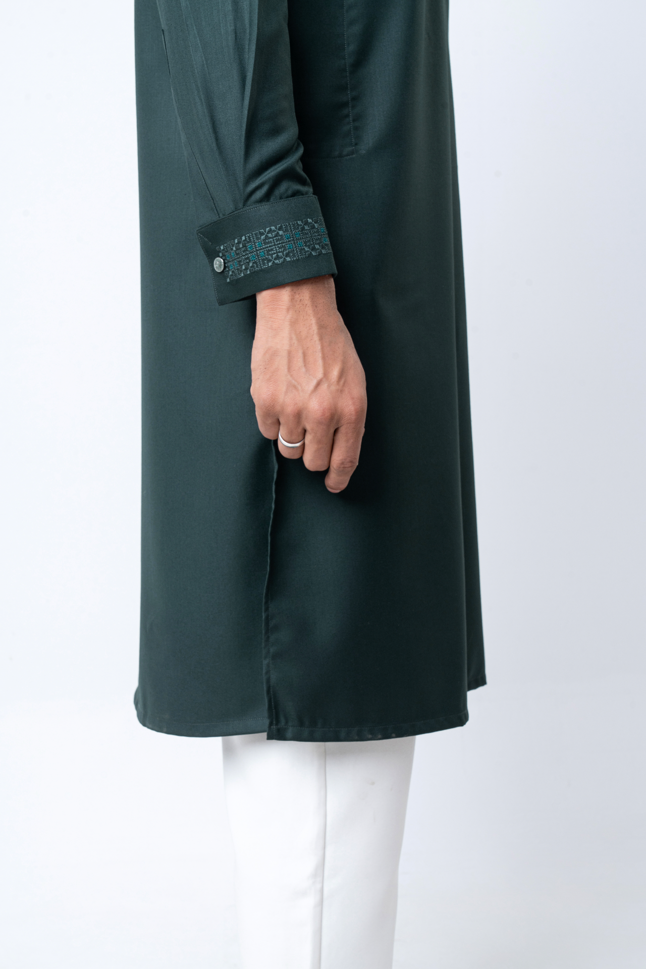 Luxury Men’s Embroidered Panjabi – Dark Green