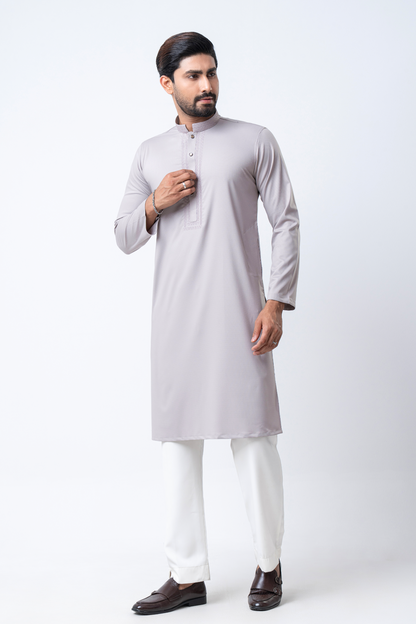 Premium Embroidered Dobby Cotton Panjabi - Beige