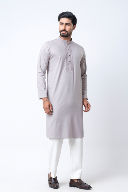 Premium Embroidered Dobby Cotton Panjabi - Beige