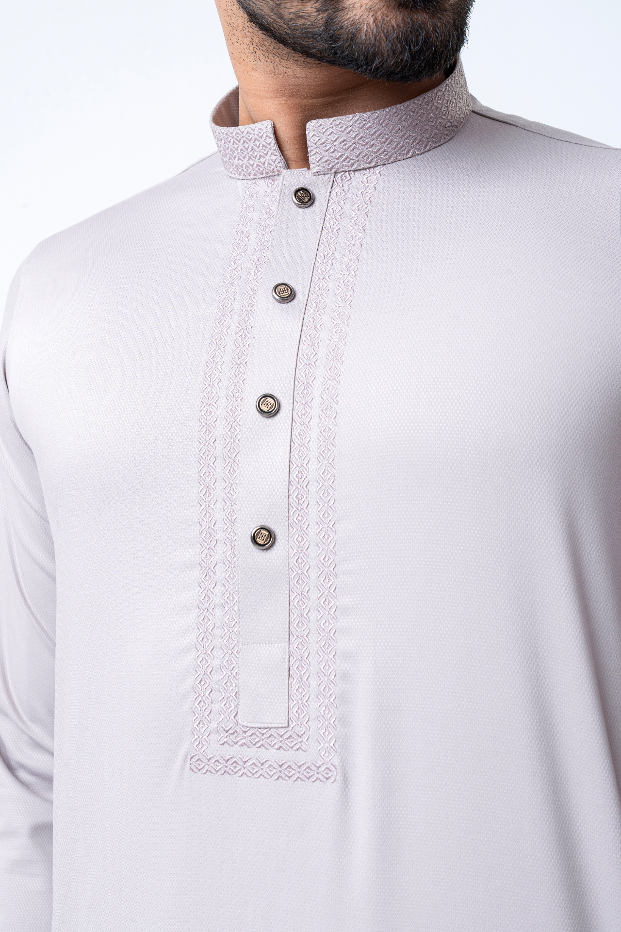 Premium Embroidered Dobby Cotton Panjabi - Beige