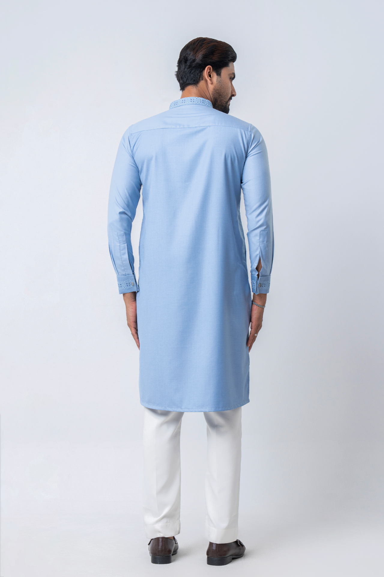 Luxury Men’s Embroidered Panjabi – Sky Blue