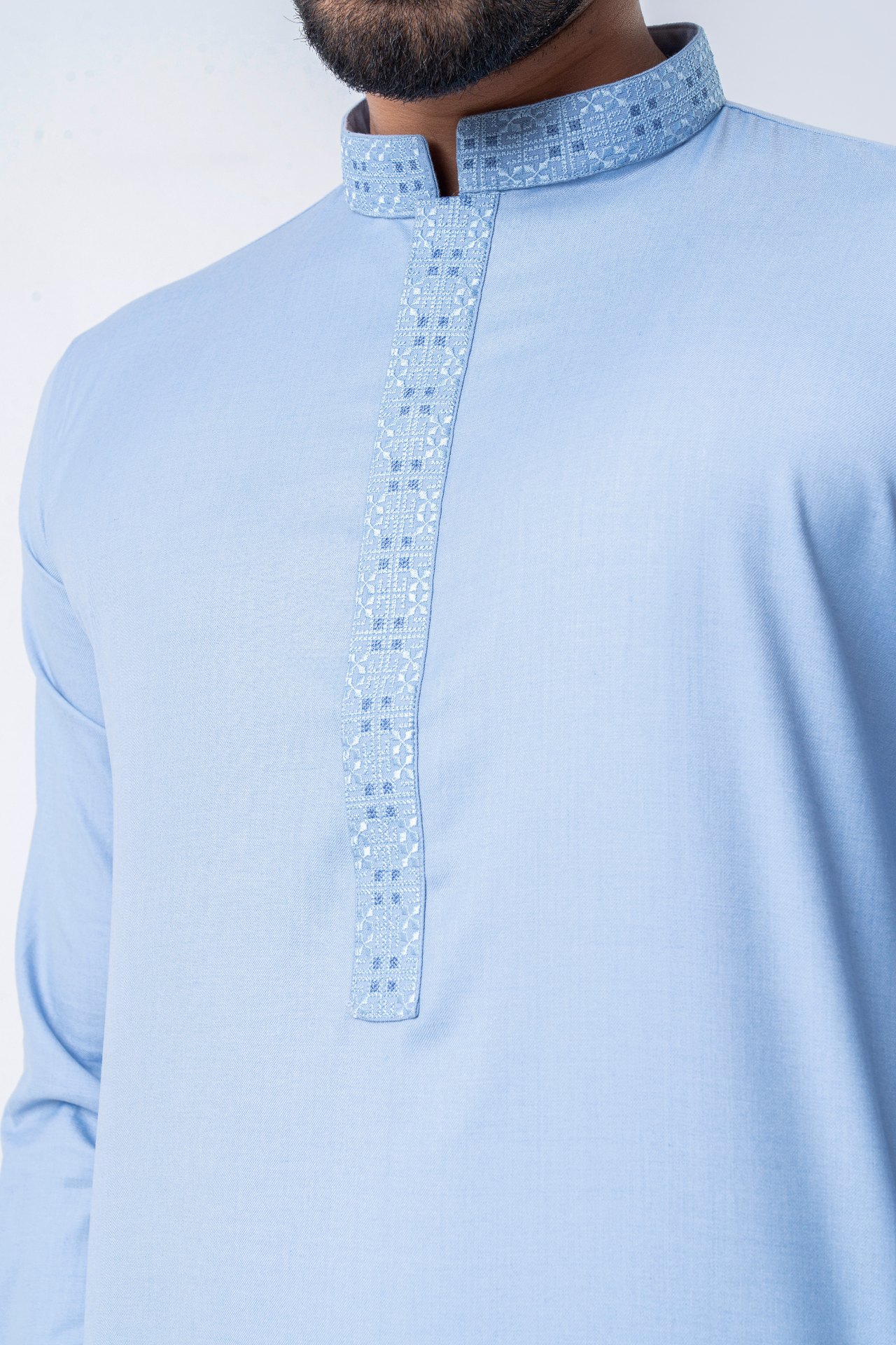 Luxury Men’s Embroidered Panjabi – Sky Blue