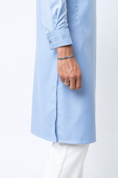 Luxury Men’s Embroidered Panjabi – Sky Blue