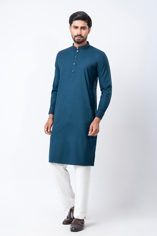 Luxury Embroidered Panjabi - Steel Blue