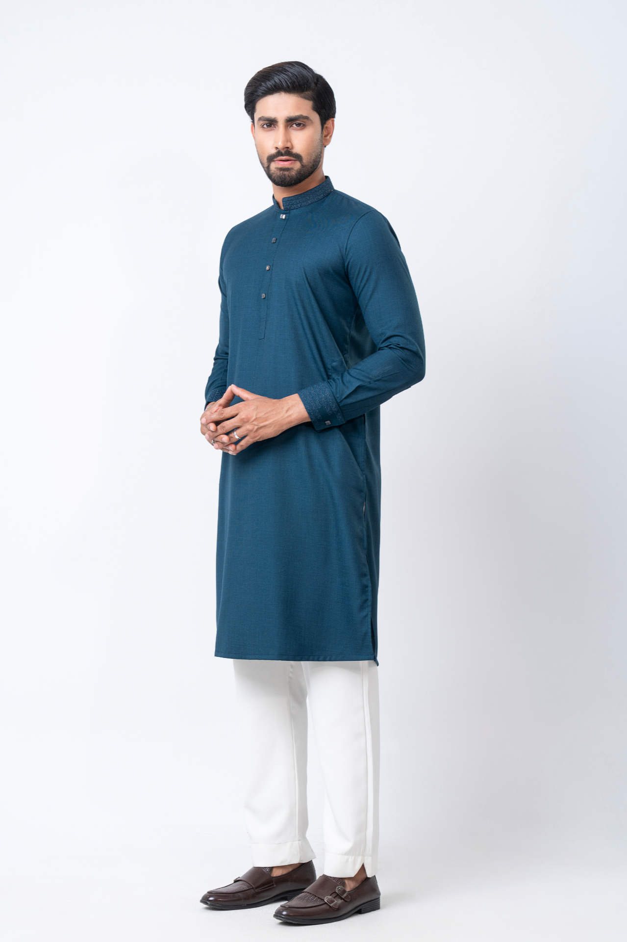 Luxury Embroidered Panjabi - Steel Blue