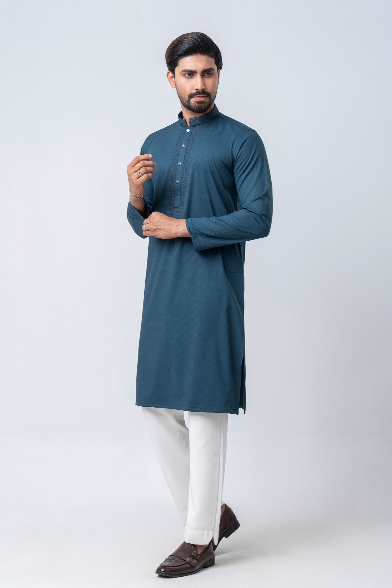 Premium Embroidered Dobby Cotton Panjabi - Green