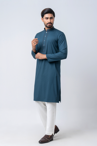 Premium Embroidered Dobby Cotton Panjabi - Green