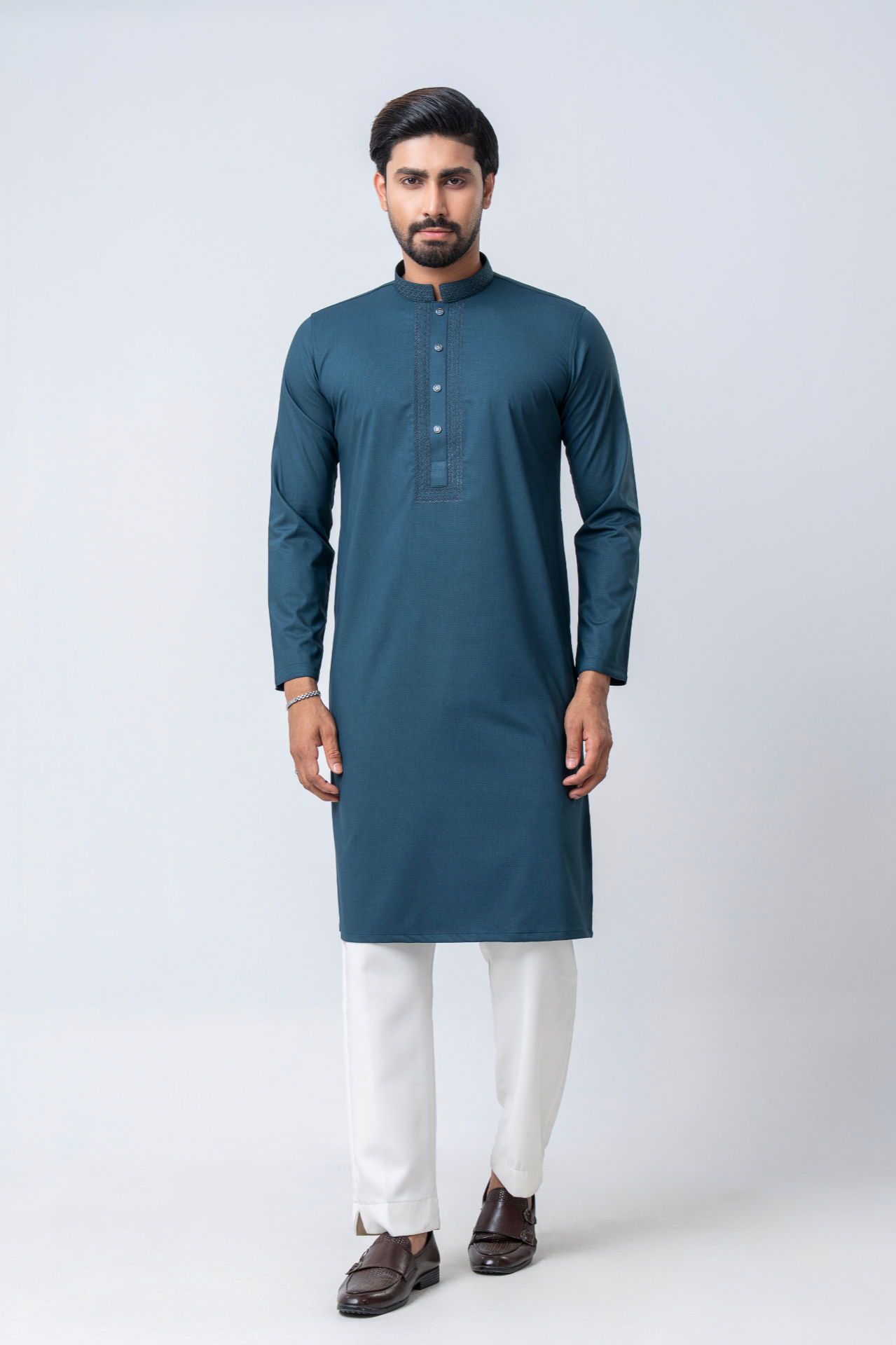 Premium Embroidered Dobby Cotton Panjabi - Green