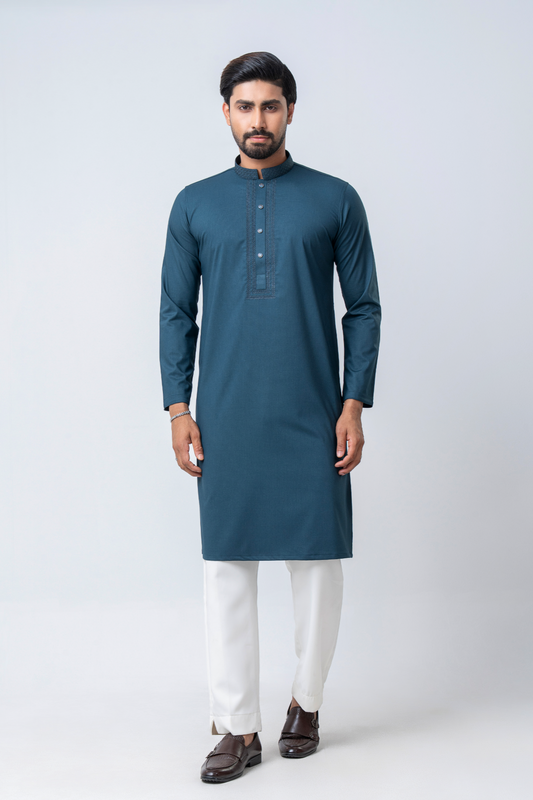 Premium Embroidered Dobby Cotton Panjabi - Green