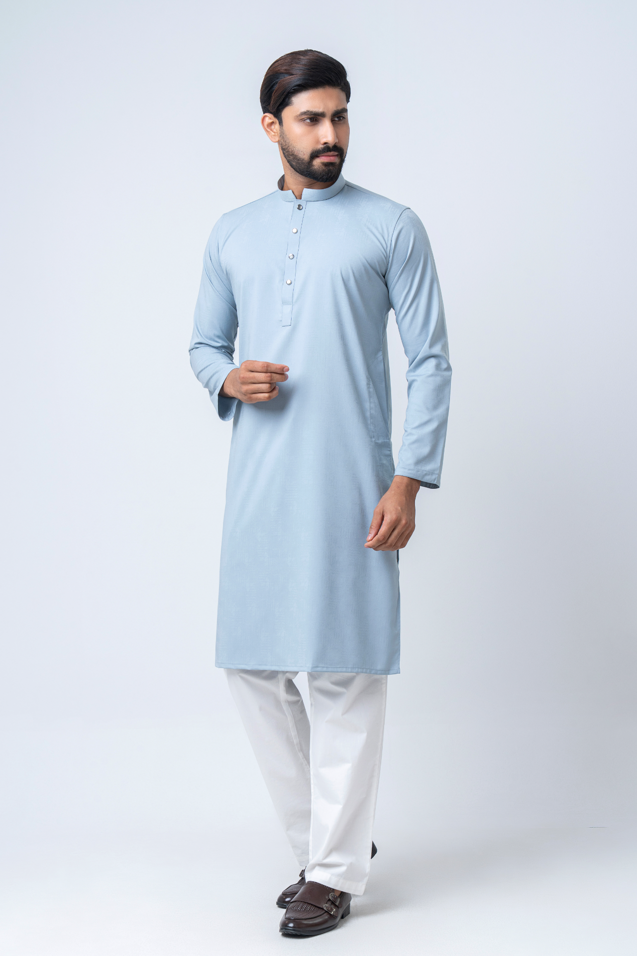 Premium Men’s Dobby Cotton Solid Panjabi - Silt Green