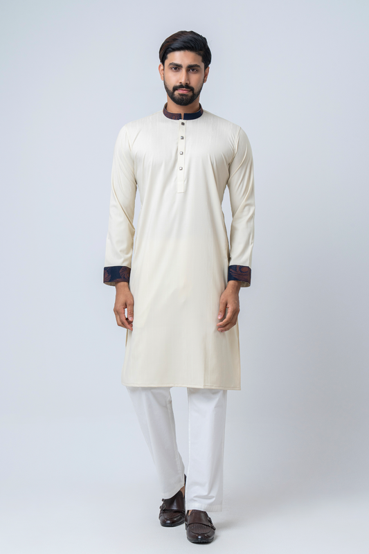 Premium Men’s Dobby Cotton Panjabi - Cream