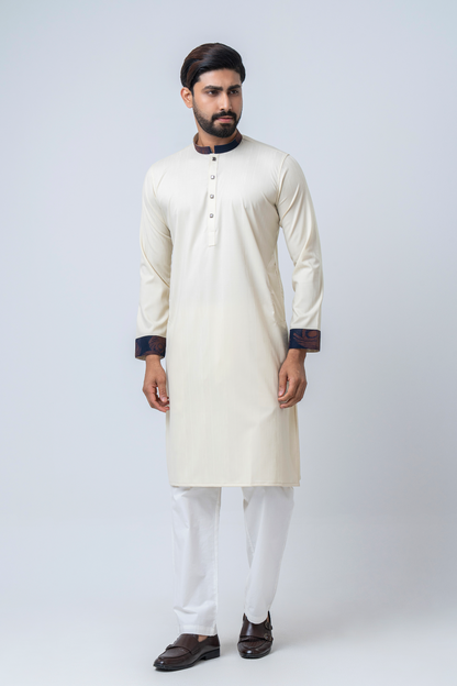 Premium Men’s Dobby Cotton Panjabi - Cream