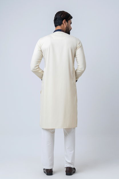 Premium Men’s Dobby Cotton Panjabi - Cream