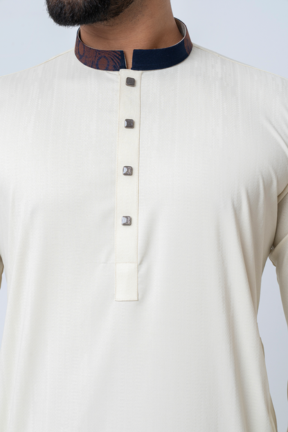 Premium Men’s Dobby Cotton Panjabi - Cream