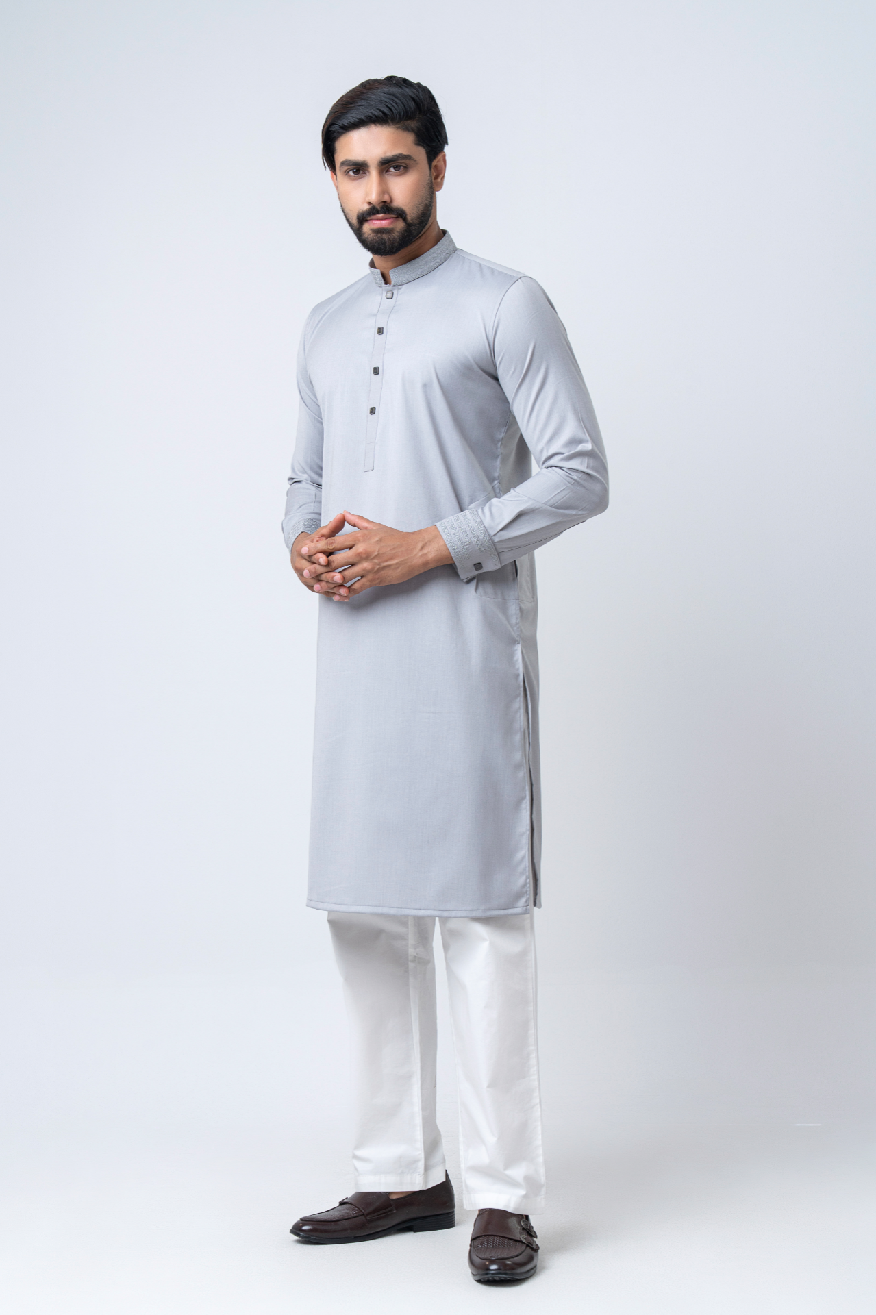 Luxury Embroidered Panjabi - Ash