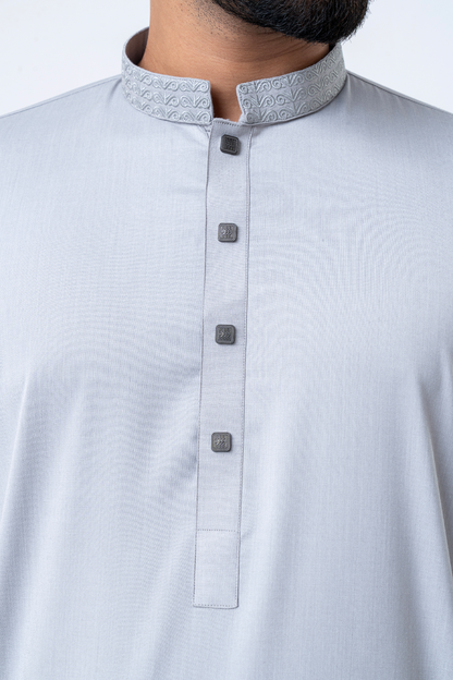 Luxury Embroidered Panjabi - Ash