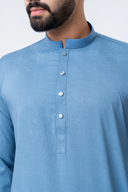 Premium Men’s Dobby Cotton Panjabi - Indigo Blue