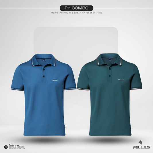 Men’s Premium Double PK Cotton Polo Combo (2 Pcs) -Sky Blue & Green