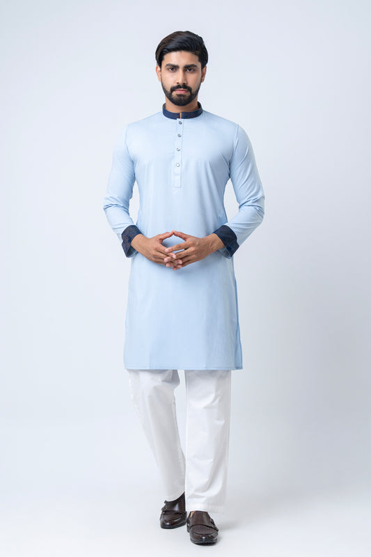Premium Men’s Dobby Cotton Panjabi - Sky Blue
