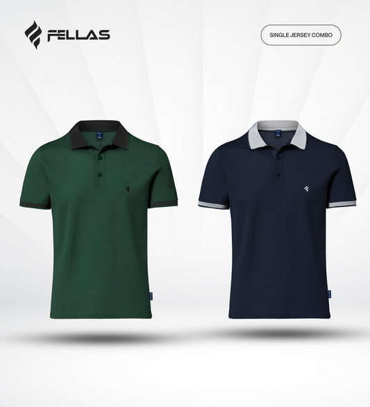 Men's Single Jersey Cotton Polo (2 combo)- June Bug Green, Navy