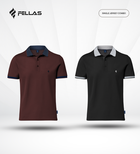 Men's Single Jersey Cotton Polo (2 combo)- Maroon, Jet Black