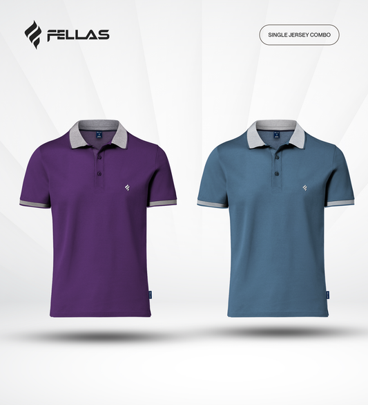 Men's Single Jersey Cotton Polo (2 combo)- Royal Purple, Exist Blue