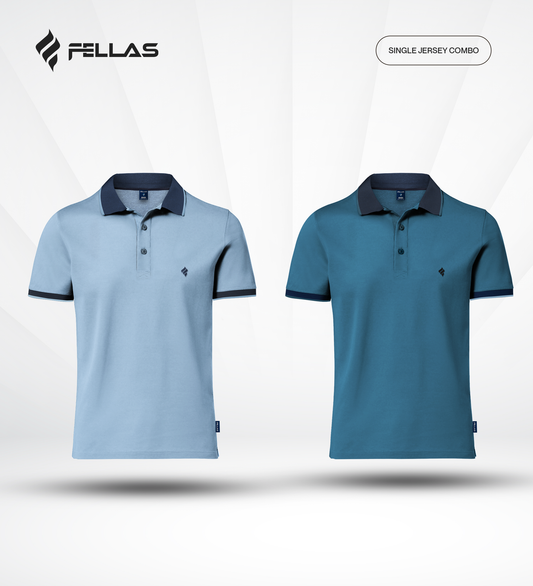 Men's Single Jersey Cotton Polo (2 combo)- Powder Blue. Sea Port Blue