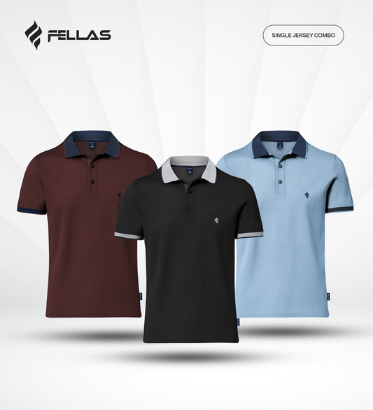 Men's Single Jersey Cotton Polo (3 combo)- Maroon, Navy, Powder Blue