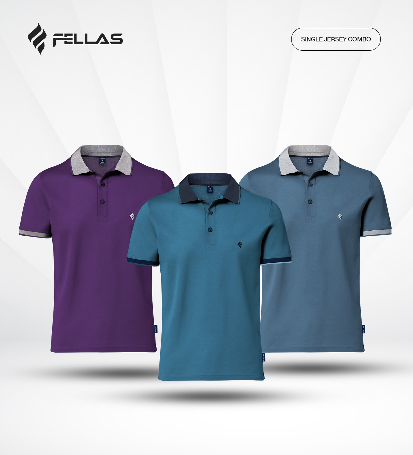 Men's Single Jersey Cotton Polo (3 combo)- Royal Purple, Sea Port Blue, Exist Blue