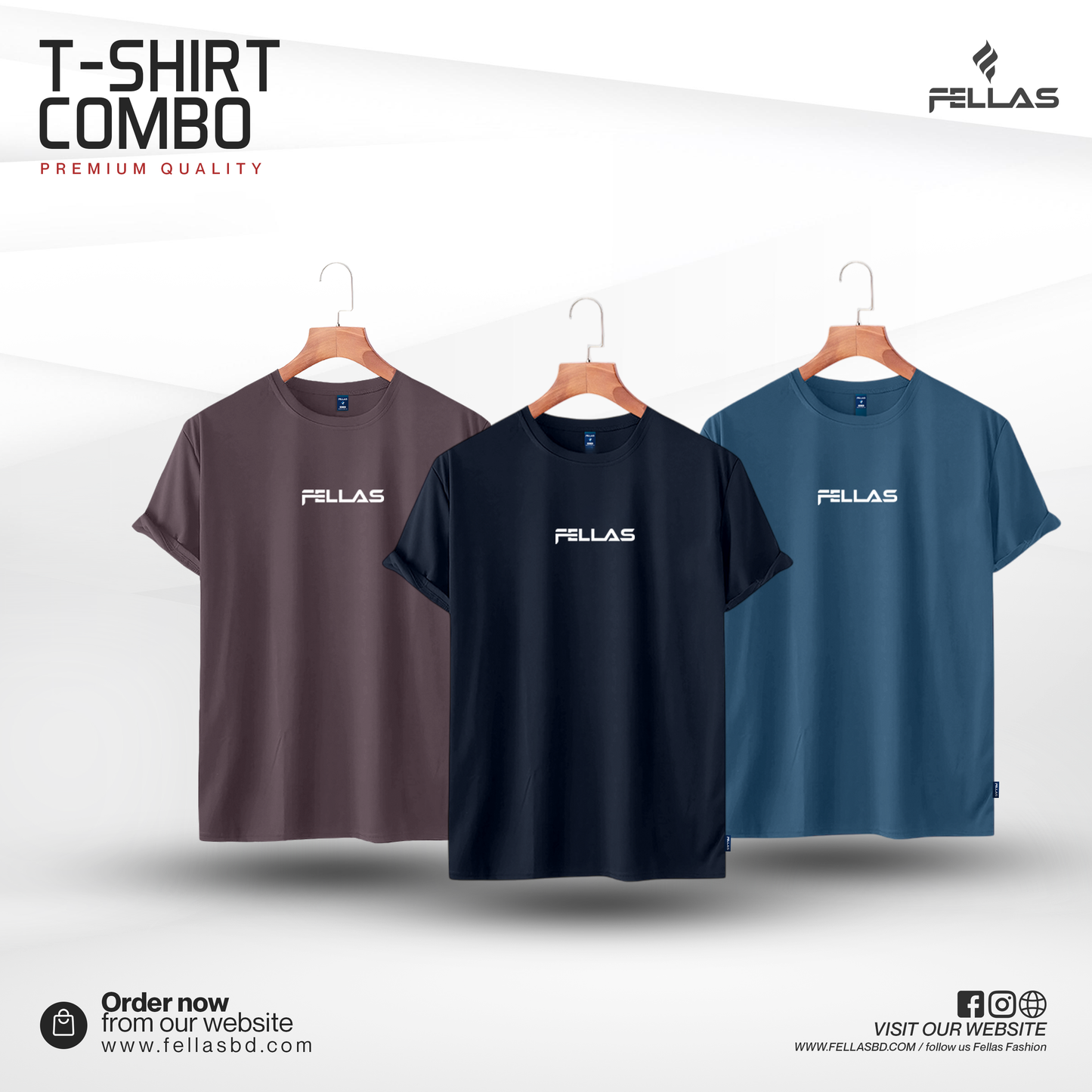 Fellas Men's Premium Logo T-Shirt Combo  (3 Pcs)-Light Purple,Navy,Patroll
