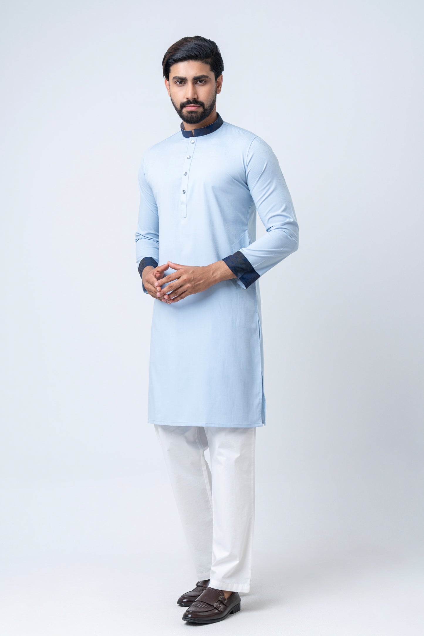 Premium Men’s Dobby Cotton Panjabi - Sky Blue