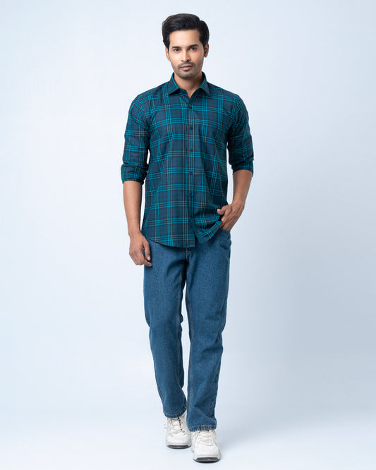 Men's Premium Casual Shirt - Teal Check