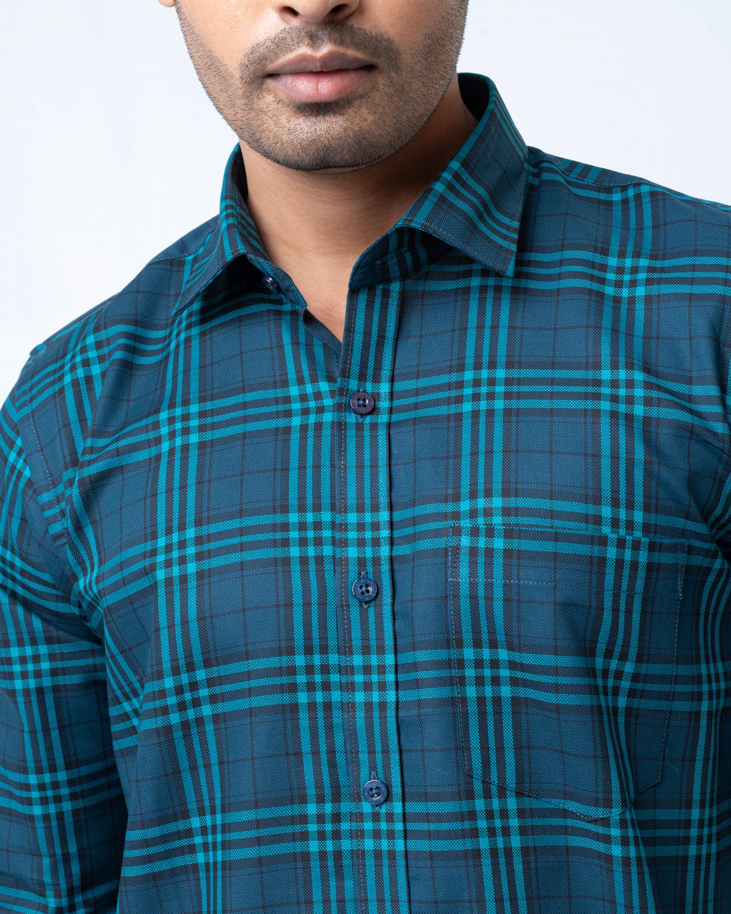 Men's Premium Casual Shirt - Teal Check