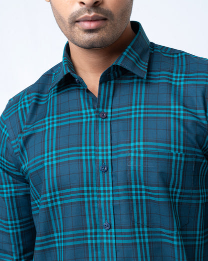 Men's Premium Casual Shirt - Teal Check