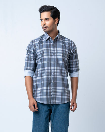Men's Premium Casual Shirt - Silver Check