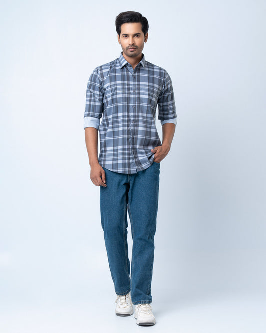 Men's Premium Casual Shirt - Silver Check