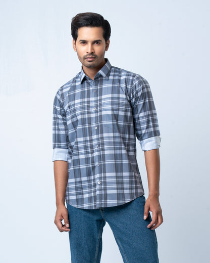 Men's Premium Casual Shirt - Silver Check
