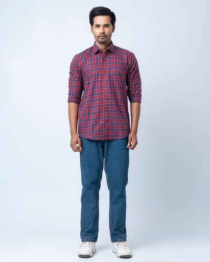 Men's Premium Casual Shirt - Scarlet Check
