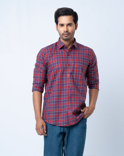 Men's Premium Casual Shirt - Scarlet Check