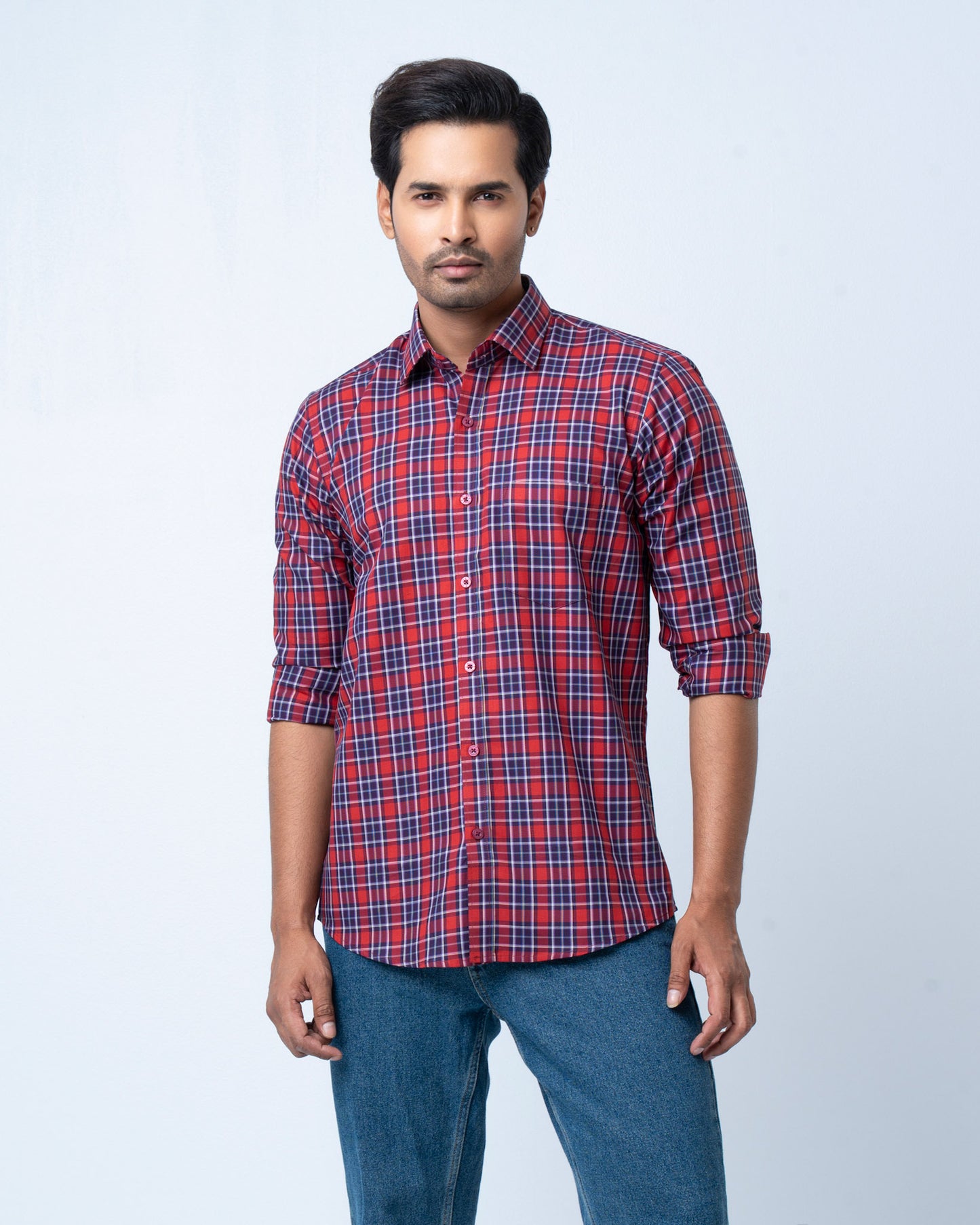 Men's Premium Casual Shirt - Scarlet Check