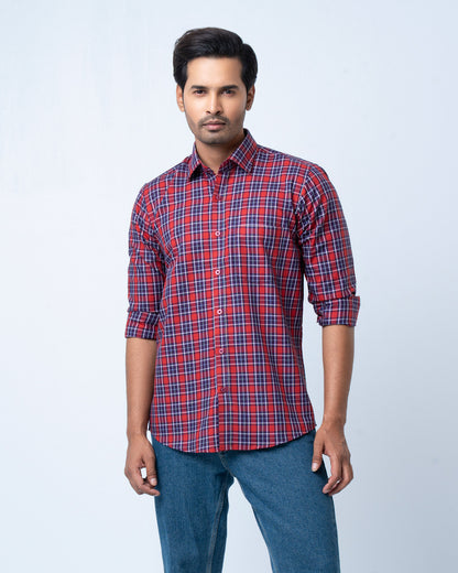 Men's Premium Casual Shirt - Scarlet Check