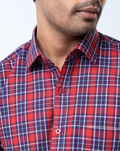 Men's Premium Casual Shirt - Scarlet Check